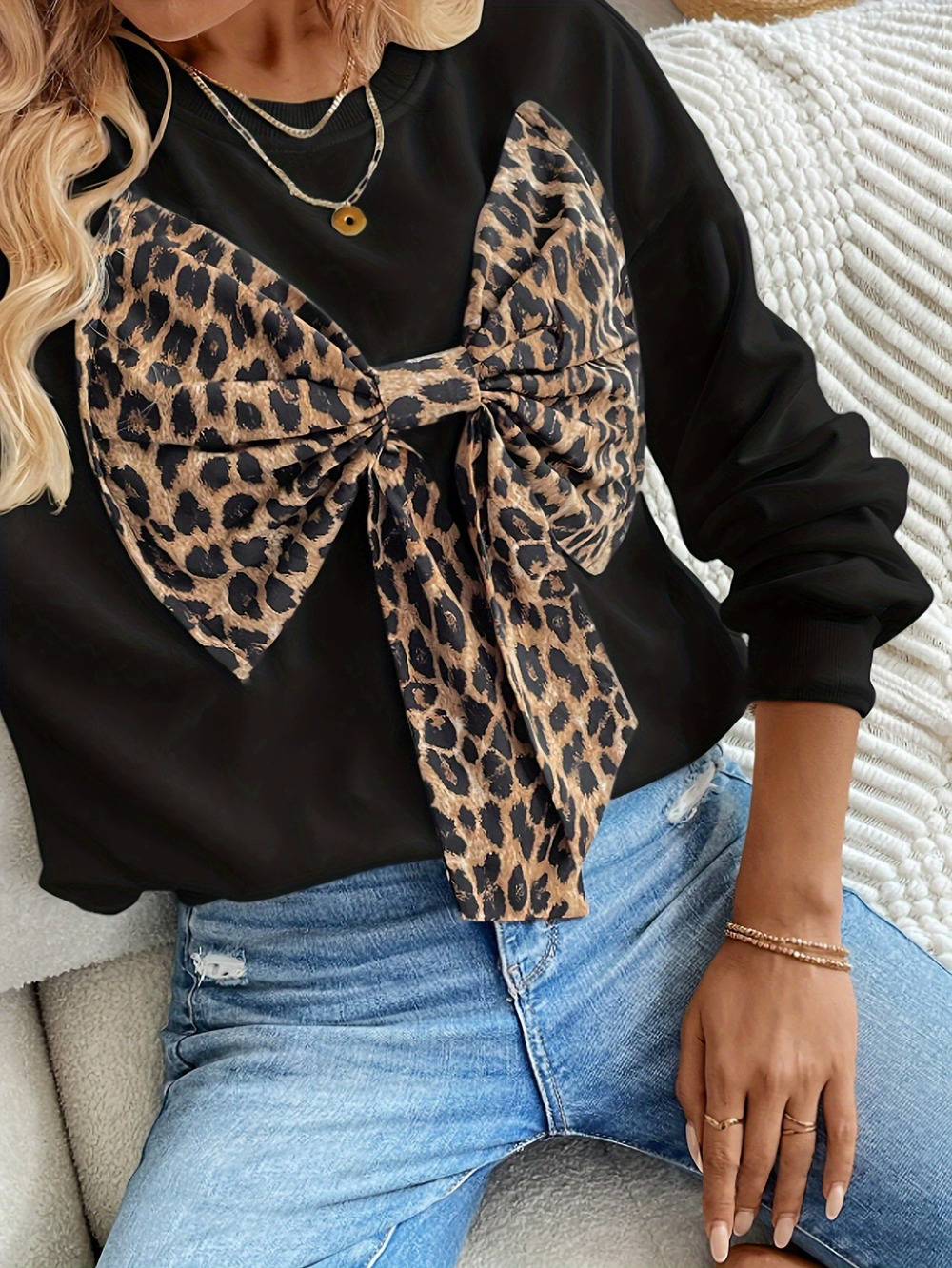 ZARA Fall Winter Retro Leopard Print Long Sleeve Sweatshirt